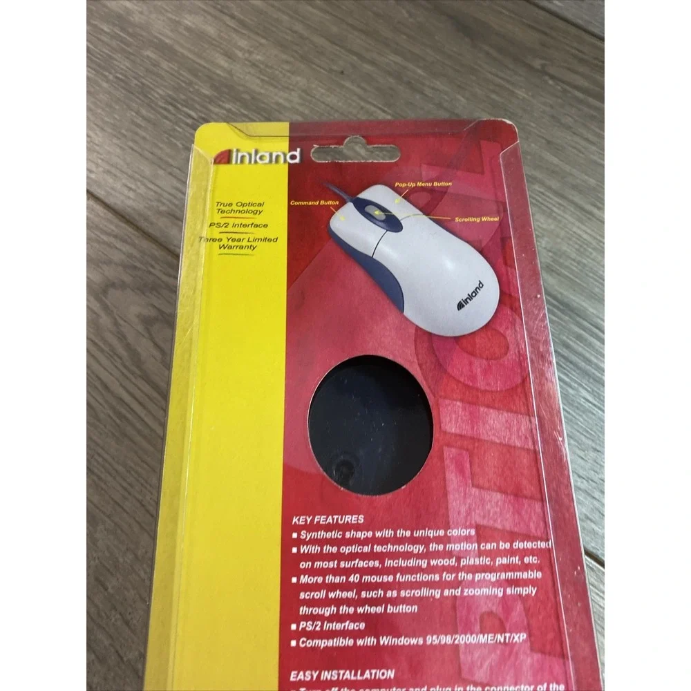 Inland u-Navigator Optical Mouse Vintage PS/2 Wired White Blue 07236 New Sealed